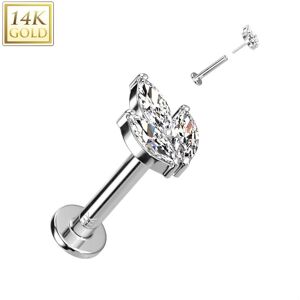 Piercing Street Piercing labret oreille or blanc 14 carats feuille - Argente