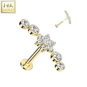 Piercing Street Piercing labret oreille or jaune 14 carats fleur et zircons - Dore