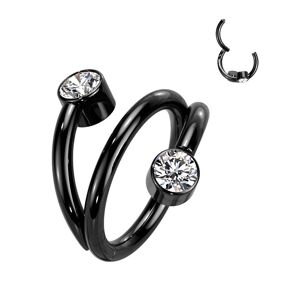 Piercing Street Piercing oreille anneau segment titane G23 double ligne strass noir - Noir