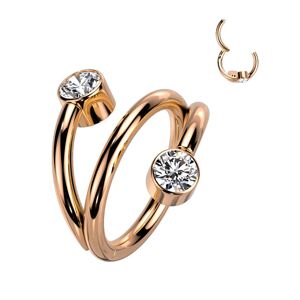 Piercing Street Piercing oreille anneau segment titane G23 double ligne strass or rose - Or Rose