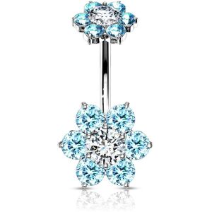 Piercing Street Piercing nombril double fleur zircon turquoise - Argente