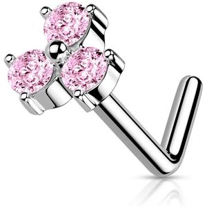 Piercing Street Piercing nez tige en L trois cristaux roses - Argente