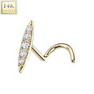 Piercing Street Piercing nez or jaune 14 carats tige tire-bouchon barrette de strass - Dore