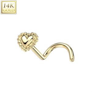 Piercing Street Piercing nez or jaune 14 carats tige tire-bouchon coeur perle - Dore