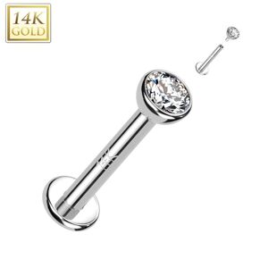 Piercing Street Piercing labret oreille or blanc 14 carats vissage interne zircon - Argente