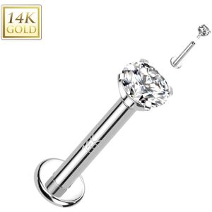 Piercing Street Piercing labret oreille or blanc 14 carats vissage interne zircon griffes - Argente