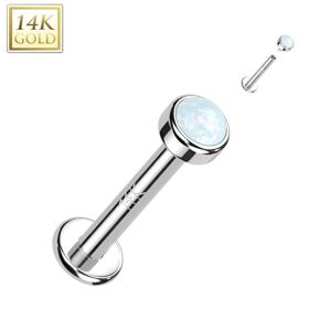 Piercing Street Piercing labret oreille or blanc 14 carats vissage interne opaline - Argente