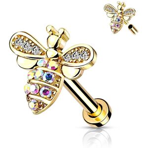 Piercing Street Piercing oreille labret abeille strass plaque or - Dore