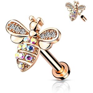 Piercing Street Piercing oreille labret abeille strass plaque or rose - Or Rose