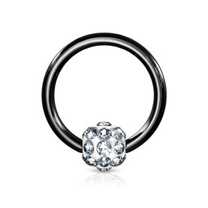 Piercing Street Piercing oreille anneau Captif noir boule a cristaux blanc - Noir