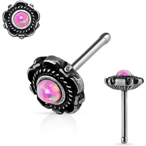 Piercing Street Piercing nez tige droite motif floral opale rose - Argente