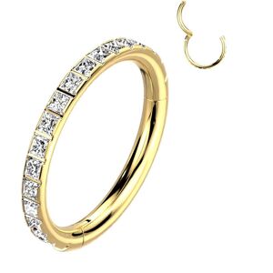 Piercing Street Piercing oreille anneau segment titane dore strass rectangulaires - Dore