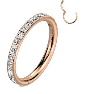 Piercing Street Piercing oreille anneau segment titane rose strass rectangulaires - Or Rose