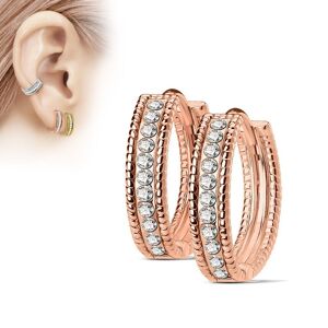 Piercing Street Paire boucles d'oreille anneaux plaque or rose bordures perlees strass - Or Rose