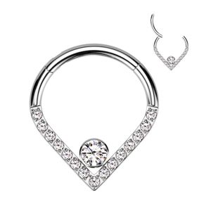 Piercing Street Piercing oreille anneau segment titane chevron pave de strass - Argente