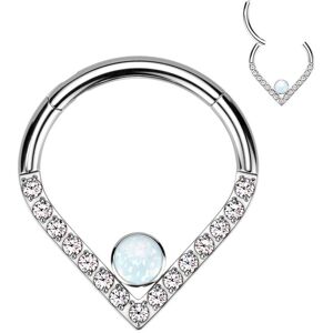 Piercing Street Piercing oreille anneau segment titane chevron pave strass opalite - Argente