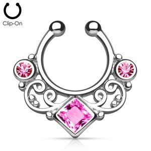 Piercing Street Faux piercing septum tourbillon strass rose - Argente