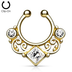 Piercing Street Faux piercing septum tourbillon dore strass blanc - Dore