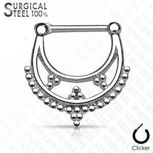 Piercing Street Piercing septum clipsable en acier chirurgical double ligne perles - Argente