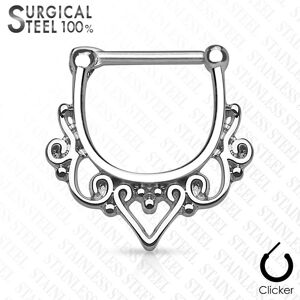 Piercing Street Piercing septum clipsable en acier chirurgical filigrane vintage - Argente