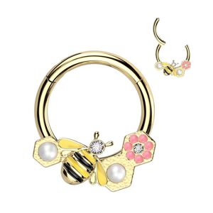 Piercing Street Piercing oreille anneau segment acier chirurgical dore abeille avec fleur - Dore
