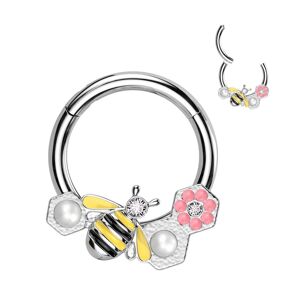 Piercing Street Piercing oreille anneau segment acier chirurgical abeille avec fleur - Argente
