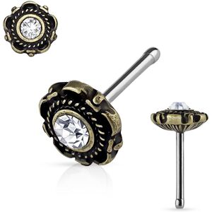 Piercing Street Piercing nez tige droite motif floral dore blanc - Argente