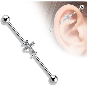 Piercing Street Piercing industriel oreille croix pavee de strass - Argente