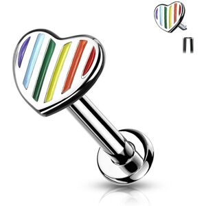 Piercing Street Piercing labret oreille coeur rainbow pride - Argente