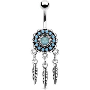 Piercing Street Piercing nombril pendentif attrape reves turquoise - Argente