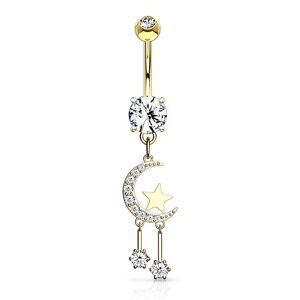 Piercing Street Piercing nombril croissant de lune avec etoile plaque or - Dore