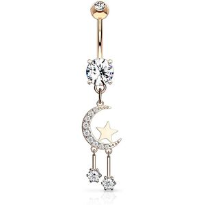 Piercing Street Piercing nombril croissant de lune avec etoile plaque or rose - Or Rose