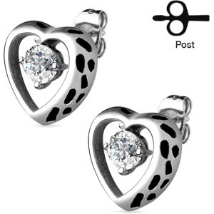 Piercing Street Paire Boucles d'oreille clous coeur creux strass blanc - Argente