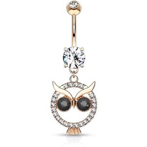 Piercing Street Piercing nombril pendentif hibou cristaux noirs plaque or rose - Or Rose