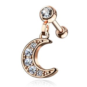 Piercing Street Piercing cartilage oreille pendentif croissant de lune plaque or rose - Or Rose