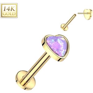 Piercing Street Piercing labret oreille or jaune 14 carats coeur opale violette - Dore