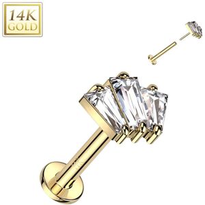 Piercing Street Piercing labret oreille or jaune 14 carats trois baguettes - Dore