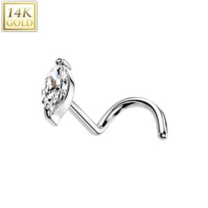 Piercing Street Piercing nez or blanc 14 carats tige tire-bouchon marquise - Argente