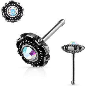 Piercing Street Piercing nez tige droite motif floral aurore boreale - Argente