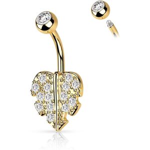 Piercing Street Piercing nombril feuille coeur dore pavee de strass - Dore