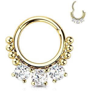 Piercing Street Piercing anneau segment acier dore zircon et perles (oreille, daith, septum) - Dore