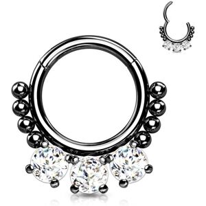 Piercing Street Piercing anneau segment acier noir zircon et perles (oreille, daith, septum) - Noir