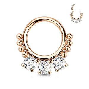 Piercing Street Piercing anneau segment acier rose zircon et perles (oreille, daith, septum) - Or Rose