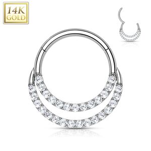 Piercing Street Piercing oreille anneau or blanc 14 carats septum daith double ligne pavee - Argente