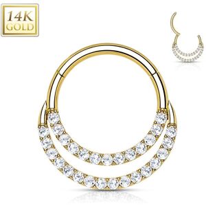 Piercing Street Piercing oreille anneau or jaune 14 carats septum daith double ligne pavee - Dore