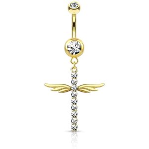 Piercing Street Piercing nombril pendentif croix ailee pavee plaque or - Dore