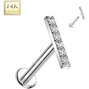 Piercing Street Piercing labret oreille or blanc 14 carats vissage interne barre pavee - Argente