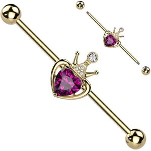 Piercing Street Piercing industriel oreille couronne et coeur rose - Dore