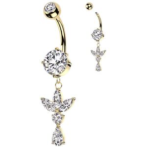 Piercing Street Piercing nombril pendentif feuille et poire dore - Dore