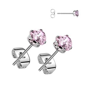 Piercing Street Paire Boucles d'oreille coeur pierre rose - Argente